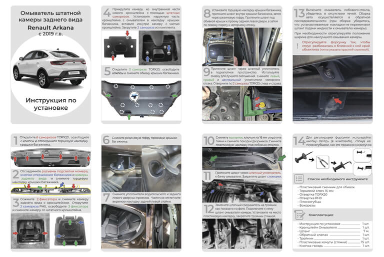 Инструкция по установке омывателя камеры заднего вида Renault Arkana