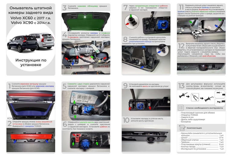 Инструкция по установке омывателя камеры заднего вида Volvo XC90
